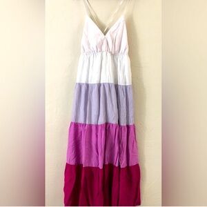 Anthropologie Entro Colorblock Strappy Tiered Maxi Dress sz Lg
